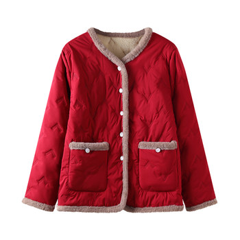 Autumn and winter casual thickened velvet warm women's cotton-padded jacket to keep out the cold mother's style cotton-padded jacket tops for middle-aged and elderly women