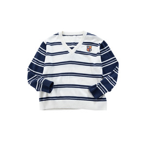 Jinggu white label DADATATA2026 spring new style [college rhythm] striped contrasting V-neck pullover sweater