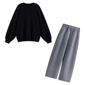 100%美丽诺绵羊毛精纺高端品牌纱线毛衣打底设计感弯刀阔腿裤套装