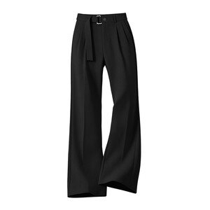 Cetky Japanese belt with a small belt design floating strap straight bumper black trousers men's loose casual long pants
