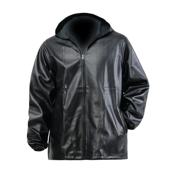 Hooded leather jacket, leather pants set, autumn leather jacket, men's labor protection windproof and waterproof work clothes, loose and oversized set