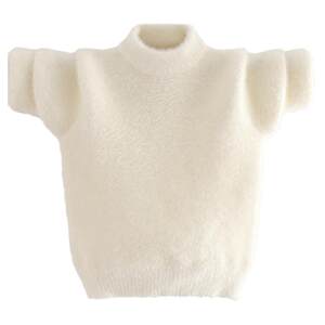 
Children's round neck autumn and winter sweater for men and women medium and big children's baby thickened mink velvet knitted base shirt solid color white