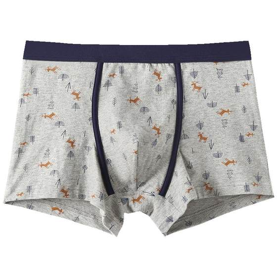 Fenteng Men's Underwear Flat Corner Pants Pure Cotton Personalized Trendy Breathable Sports All Cotton Large Youth Four Corner Pants Headed for Men