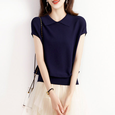 Одежда модная солнца защиты 清仓捡漏一线品牌专柜商场撤回剪标女装冰丝短袖t恤翻领针织上衣