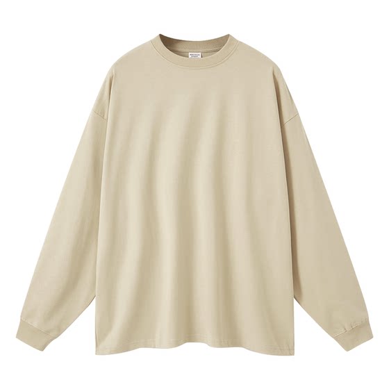 
Milk tea color Xinjiang pure cotton 400g heavyweight round neck long-sleeved T-shirt for men and women in autumn and winter thick inner layering shirt