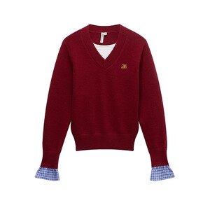 
Metersbonwe sweater women's spring new casual fake two-piece knitted age-reducing comfortable slim bottoming shirt for women