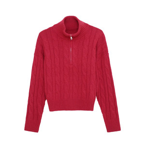 
Huanghuangjia Stand Collar Half-Zip Twist Sweater 2025 Winter New Retro Casual Lazy Knitted Jacket for Women