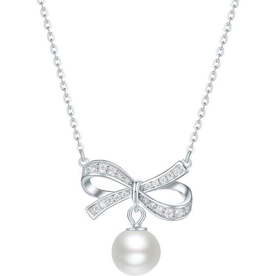 
Saturday Fu Tamsui Pearl Necklace for Women with Bow Pendant S925 Silver Elegant Holiday Gift for Girlfriend