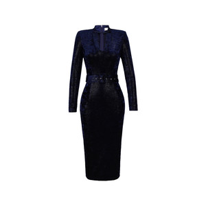 
XULU original European high-end snowflake velvet crumpled hip skirt retro feminine high-waisted long-sleeved dress