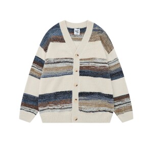 Goku available retro lazy wind striped cardigan sweater woven jacket men's and female tide brand loose couple sweater sweater