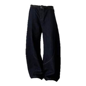 
INKNOTS American retro original color silhouette scimitar jeans men and women fashion brand high-end banana casual trousers