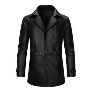 
Suit collar leather coat for men business mid-length leather coat belt 2025 spring and autumn Haining coat single-breasted button