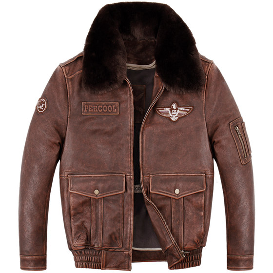 
A2 World War II Air Force flight suit men's genuine leather leather jacket G1 top layer cowhide motorcycle suit motorcycle leather jacket fur collar