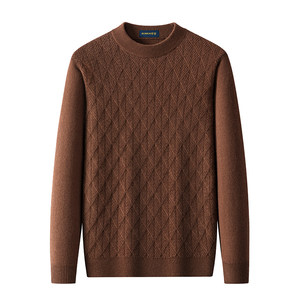 Romon 100% pure wool sweater men's half turtleneck thickened winter sweater mid-collar knitted jacquard round neck cashmere sweater