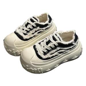 
European denim big-headed sponge cake thick-soled bread shoes women's canvas shoes lace-up versatile small height-enhancing casual shoes