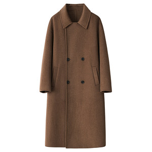
Autumn and winter Korean style dropped shoulder long double-sided sheep wool coat men's lapel loose knee-length woolen woolen windbreaker jacket