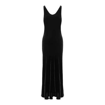 Fat mm temperament black velvet sexy backless dress