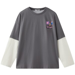 
MQD children's clothing children's long-sleeved T-shirt spring new boys' long-sleeved T-shirt contrasting fake two-piece round neck top