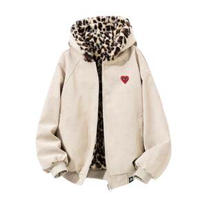
Charles heart American leopard print double-sided cotton coat for men in winter thickened and cold-proof new warm hooded couple's cotton coat