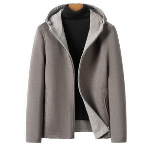 High end pure wool coat, men's short double-sided woolen hooded jacket, worn on both sides in autumn and winter without cashmere woolen jacket