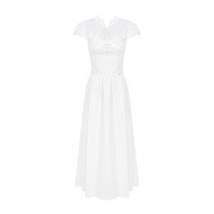 
Chen Yao's same style Kroche 26ss twist design French lace puff sleeve waist A-line holiday dress
