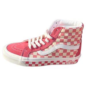 
VANS genuine pink and white contrasting chessboard casual wear-resistant women's high-top canvas shoes VN0A38GF2U9