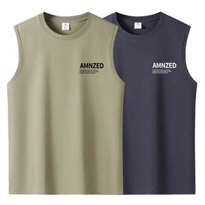 100% pure cotton wide shoulder vest for men in summer, loose fitting, camisole, hurdle, sleeveless fitness sports, short T-shirt, base sweatshirt