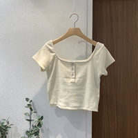 Южнокорейский летний товар, небольшая дизайнерская футболка, топ, тренд сезона, открытые плечи, квадратный вырез