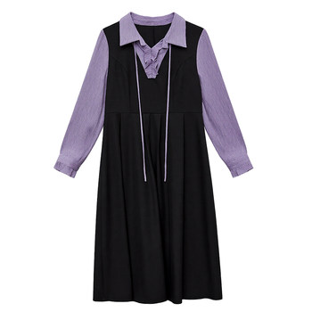 
DM100 plus size 100% women's clothing for slightly fat mm winter gentle age-reducing vacation two-piece shirt pleated dress