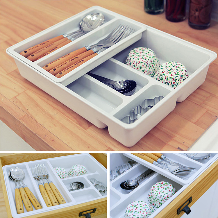韩国进口抽屉收纳盒厨房筷子餐具多层分隔式整理橱柜工具置物盒