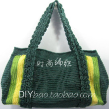 Модный плетеный, темно - зеленая сумка, плетеный пакет, крючок, материал, ручная сумка.