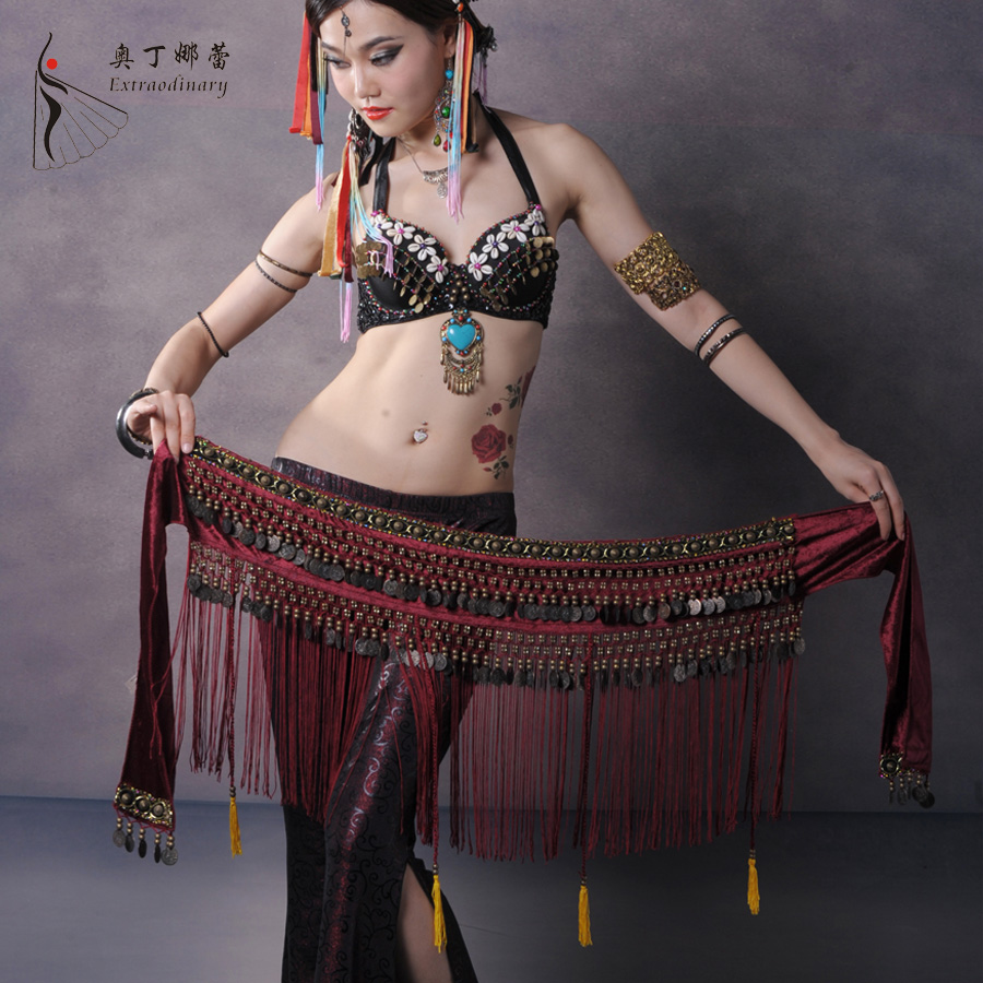 Odinale belly dance waist chain tribal style performance hip scarf new  tassel performance practice beginners waist scarf