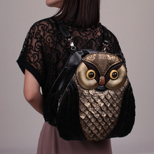猫头鹰造型双肩背包女士手提包潮创意可爱个性有趣的韩版双肩小包