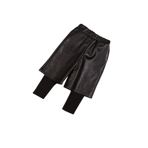 
Boys plus velvet trousers spring and autumn sports pants fake two-piece pants girls baby middle-aged children autumn and winter leather pants wide-leg pants