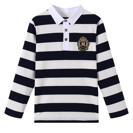 
Children's boys' striped long-sleeved T-shirt lapel POLO shirt for middle-aged and older students casual spring and autumn bottoming pullover