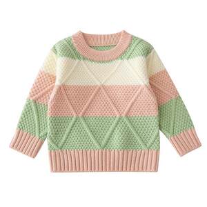 
Boys and girls sweater pullover thread children's fashionable Korean version of children's baby round neck plus strip plus velvet thickened knitted sweater