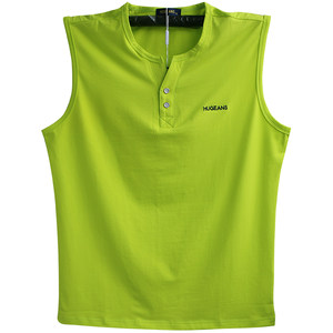 Summer vest men's pure color fitness pure cotton V -neck sports shoulder shoulder men's breathable running large sleeveless T -shirt
