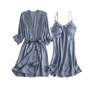 Xiang Na pajamas female spring and autumn thin ice silk suspender nightdress duettes, two pieces of chest pads, bride, bride, morning robe red