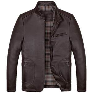 
Fashionable and high-end genuine leather leather jacket for men's head layer cowhide casual leather jacket stand collar short autumn and winter single leather jacket