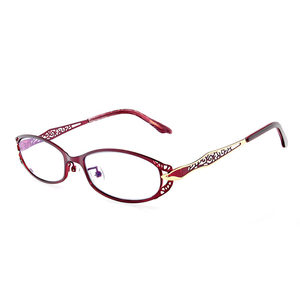 Women's young fashion metal glasses rack elegant carving hollow mature glasses frame with close -view wine red pink
