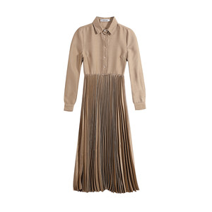 Forevercan spring new goddess Fan Xianxian high waist mid -length skirt lapel pleated dress female
