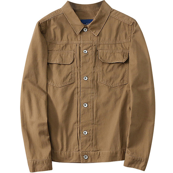 
51SHOP Men's Casual Jacket Spring and Autumn Lapel Long Sleeve Cotton Jacket