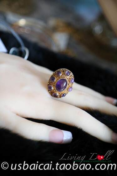 American antique jewelry reflow sterling silver gold-plated natural amethyst filigree ring in stock