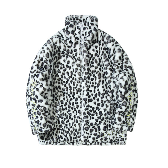 Coat Autumn/Winter Couple Leopard Pattern Fur Plush Coat Thickened Cotton Coat Men's Warm Letter Loose Hip Hop Mountain Sculpture