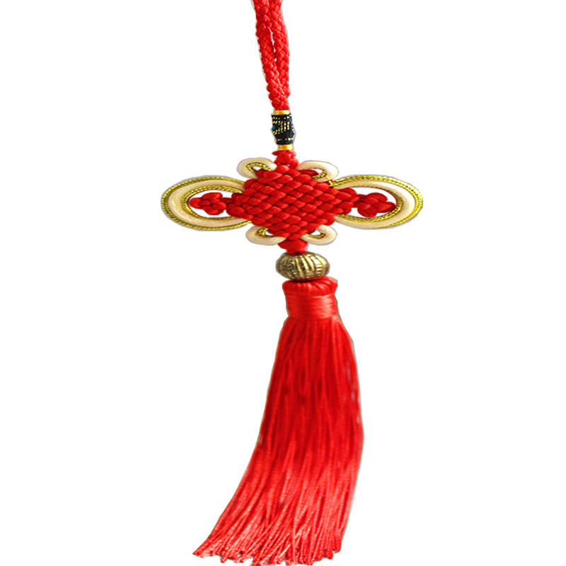 Pendentif Porte-Bonheur Nœud Chinois - Tissé Main, 23 Cm, Rouge/Rose | Décoration Sac, Porte-clés, Vêtement - 5