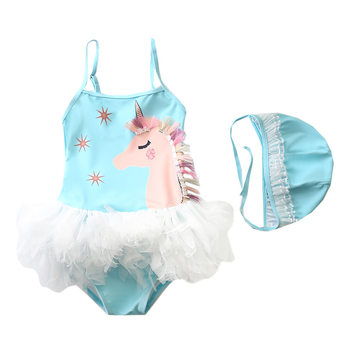 Children's swimsuit girl conjoined cute gauze flying edge
