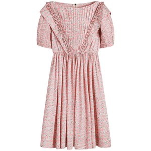 
CAN new summer style cute pink round neck high waist dress women's street style popular lantern sleeve mid-length skirt