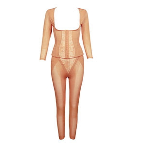 Autumn and winter body sculpted long sleeved long pants shapewear, beauty shapewear, waist cinching and hip lifting postpartum breasted split suit for women