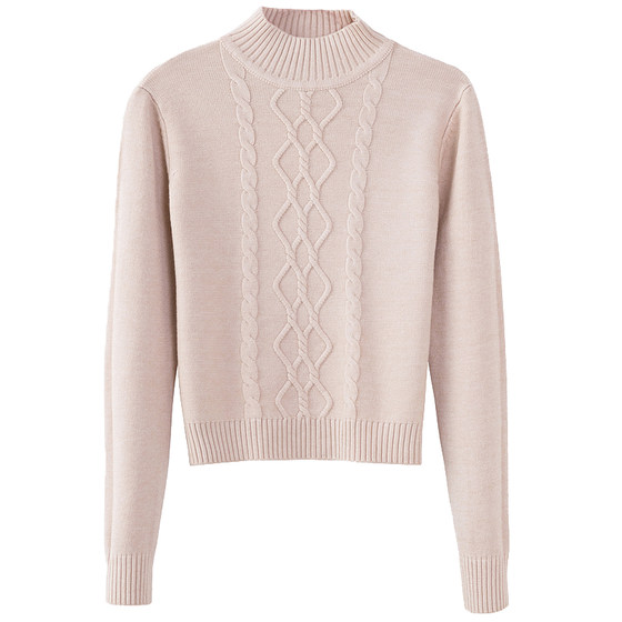 
Half-turtleneck sweater for women, loose short top for small people, winter thickened pullover, mid-collar inner knitted bottoming shirt