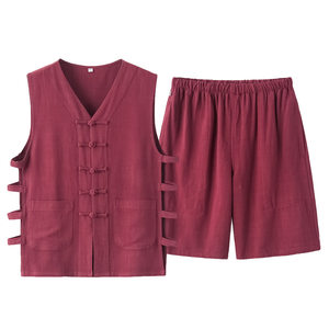 Lumin shirt Tang costume vest Men's sleeve -free horse gown Chinese -style shoulder male retro older shirt Chinese style vest
